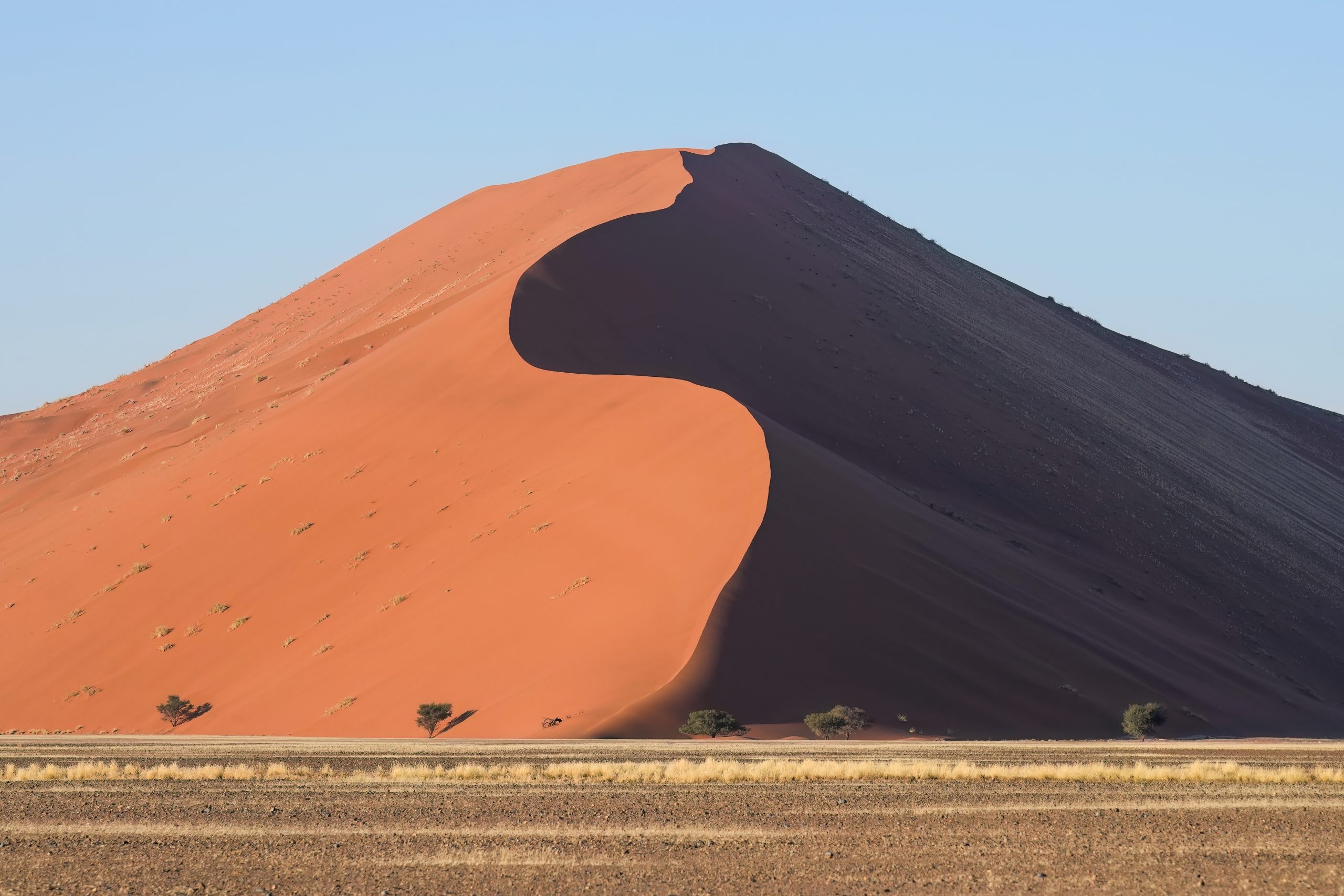 Dune 45 at Sossusvlei in Namibia at sunrise, the desert setting behind the region's most exclusive luxury lodges